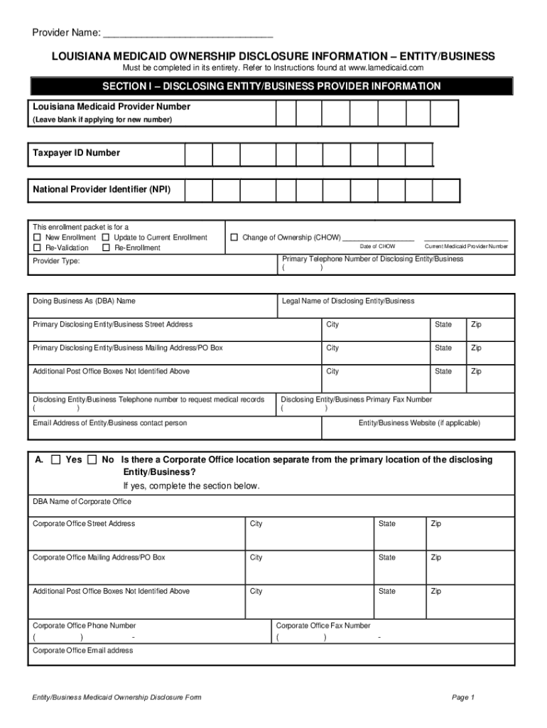 Fillable Online Louisiana Medicaid Ownership and Disclosure Form Fax