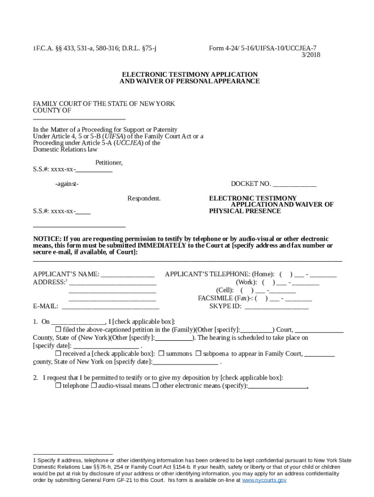 NY Courts 4-24/ 5-16/UIFSA-10 2018-2021 - Fill and Doc Template | pdfFiller