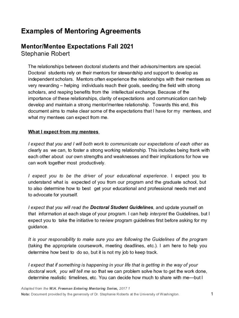 Fillable Online PhD Mentor Mentee Agreement Sample Fax Email Print ...