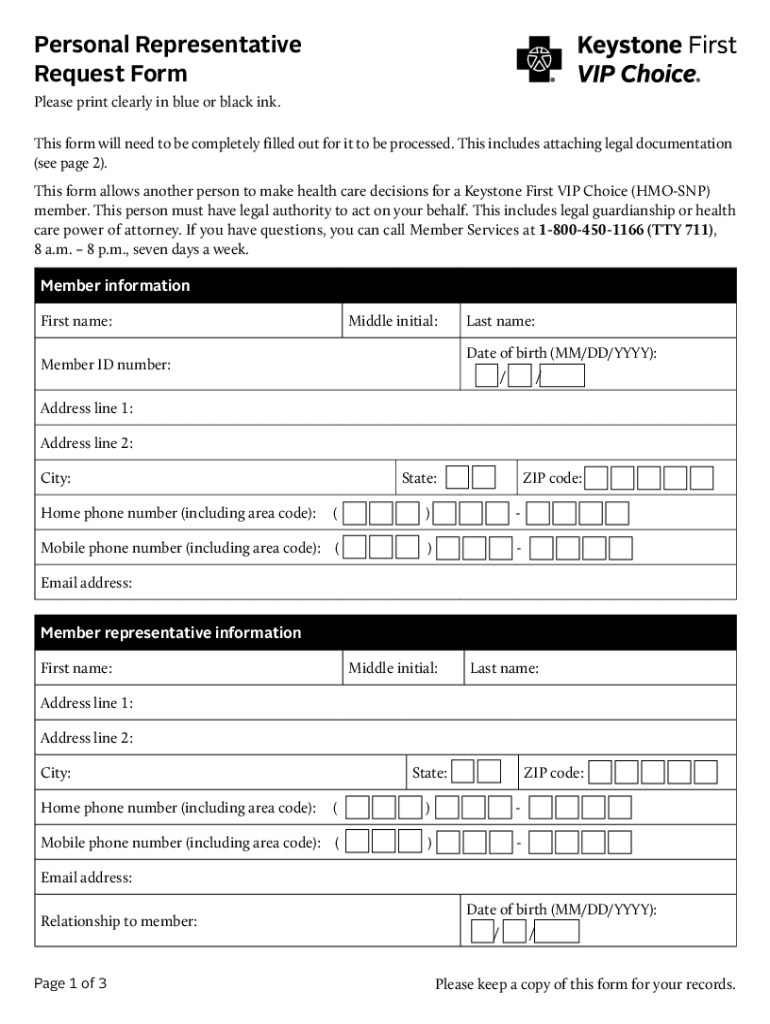 Fillable Online Personal Representative Request Form Keystone First