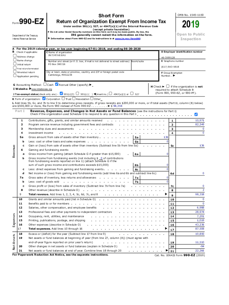 Fillable Online 2019 Instructions for Form 990-EZ - IRS tax forms Fax ...