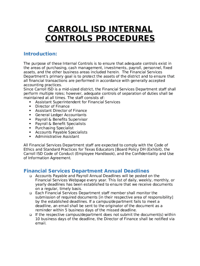 WHITE SETTLEMENT ISD BUSINESS DEPARTMENT INTERNAL CONTROL Doc