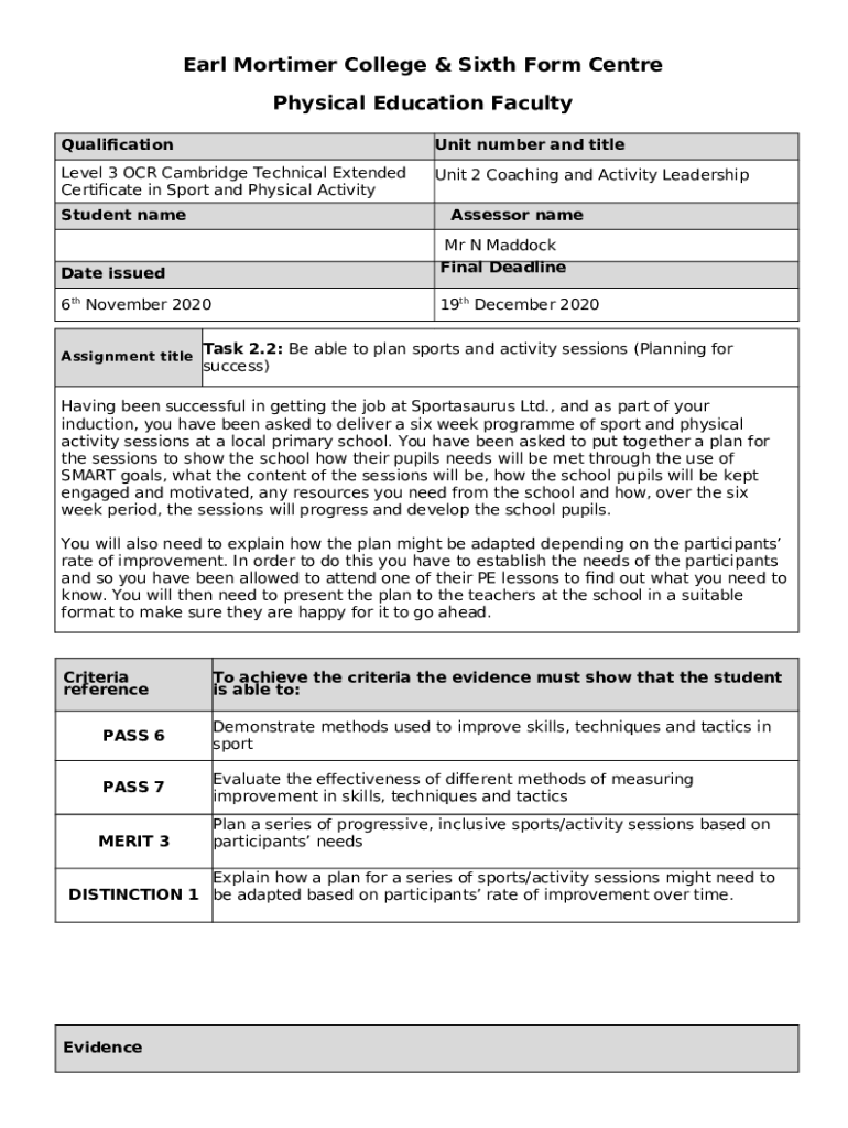 Earl Mortimer College & Sixth Centre Physical Education Doc