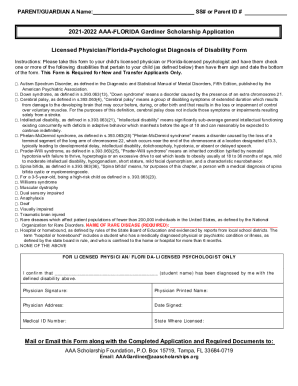 Fillable Online 2021-2022 AAA-FLORIDA Gardiner Scholarship Application