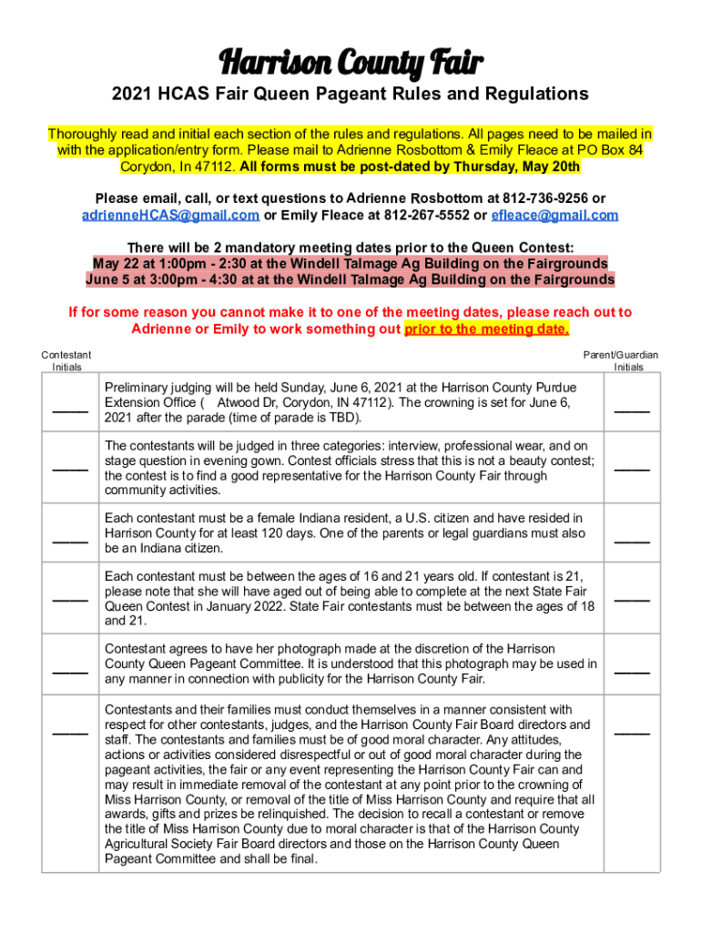 Fillable Online Full Fair Week Schedule Harrison County FairCorydon