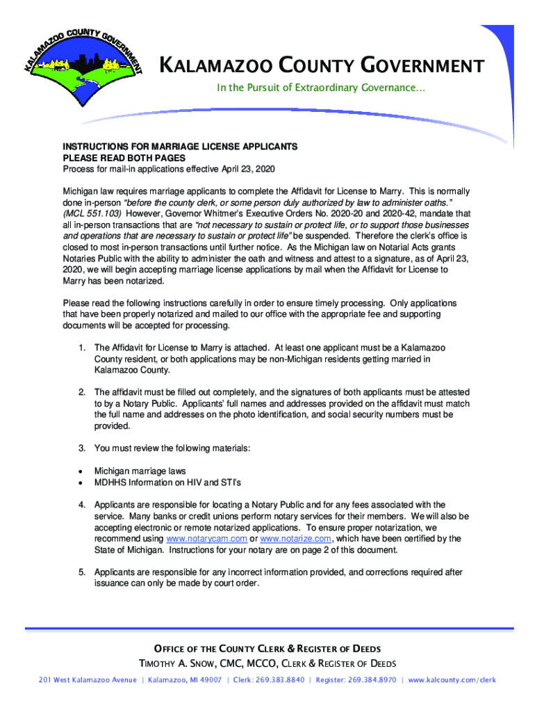 Fillable Online Office of County Clerk/Register of Deeds Kalamazoo