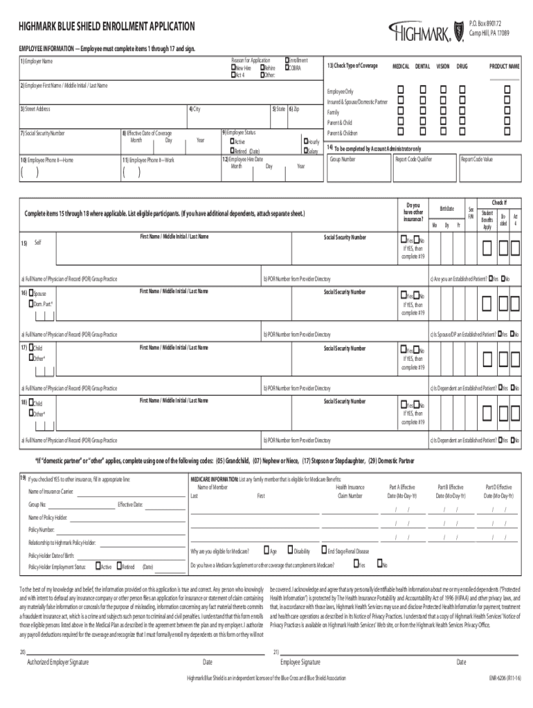 Fillable Online HOW TO COMPLETE YOUR HIGHMARK BLUE SHIELD ENROLLMENT