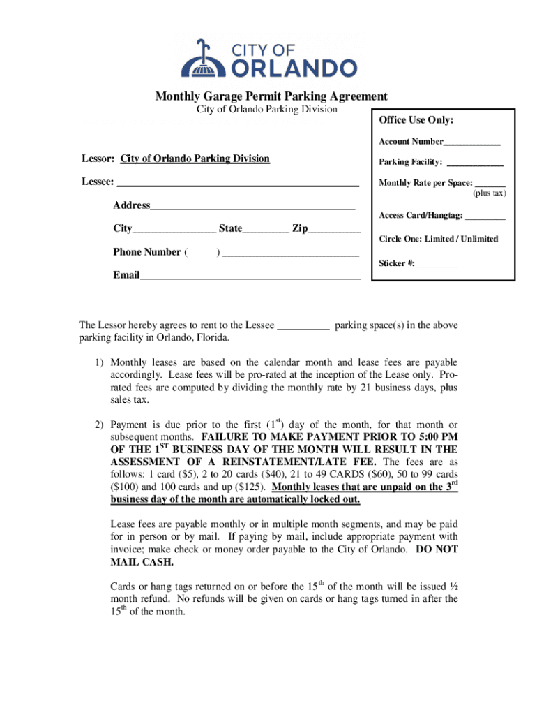 Fillable Online Fillable Online PERMIT PARKING LEASE AGREEMENT City