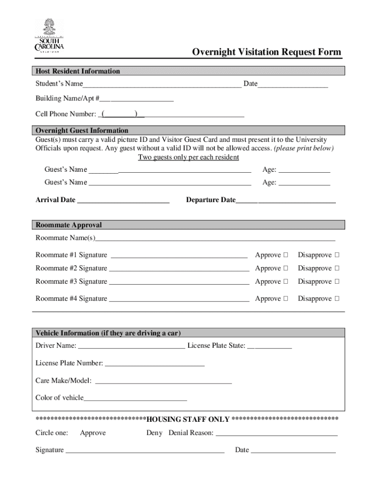 Fillable Online Overnight Visitation Request Form Campus Life Fax Email Print pdfFiller