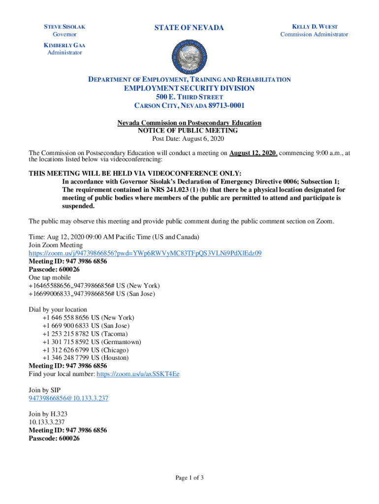 Fillable Online STATE OF NEVADA EMPLOYMENT SECURITY DIVISION CPE