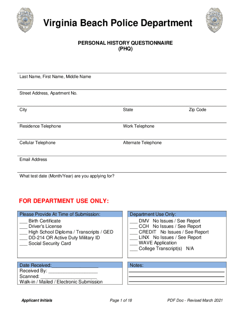 johnson roberts personal history questionnaire Preview on Page 1