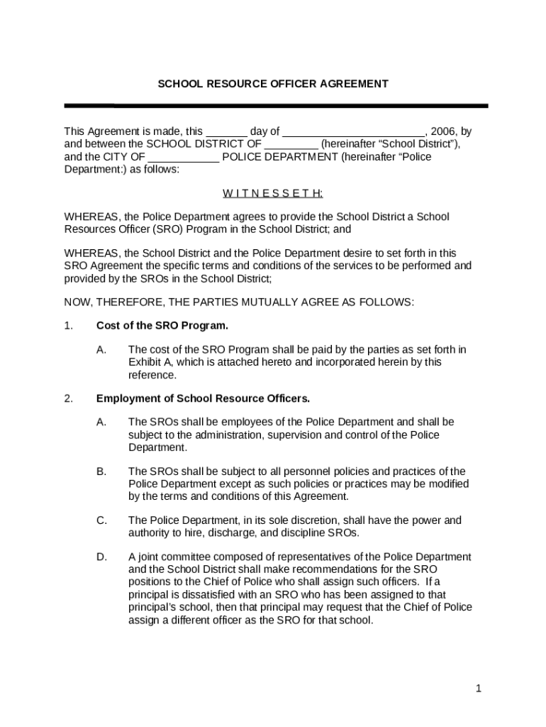 SCHOOL RESOURCE OFFICER AGREEMENT ed rems ed Doc Template pdfFiller