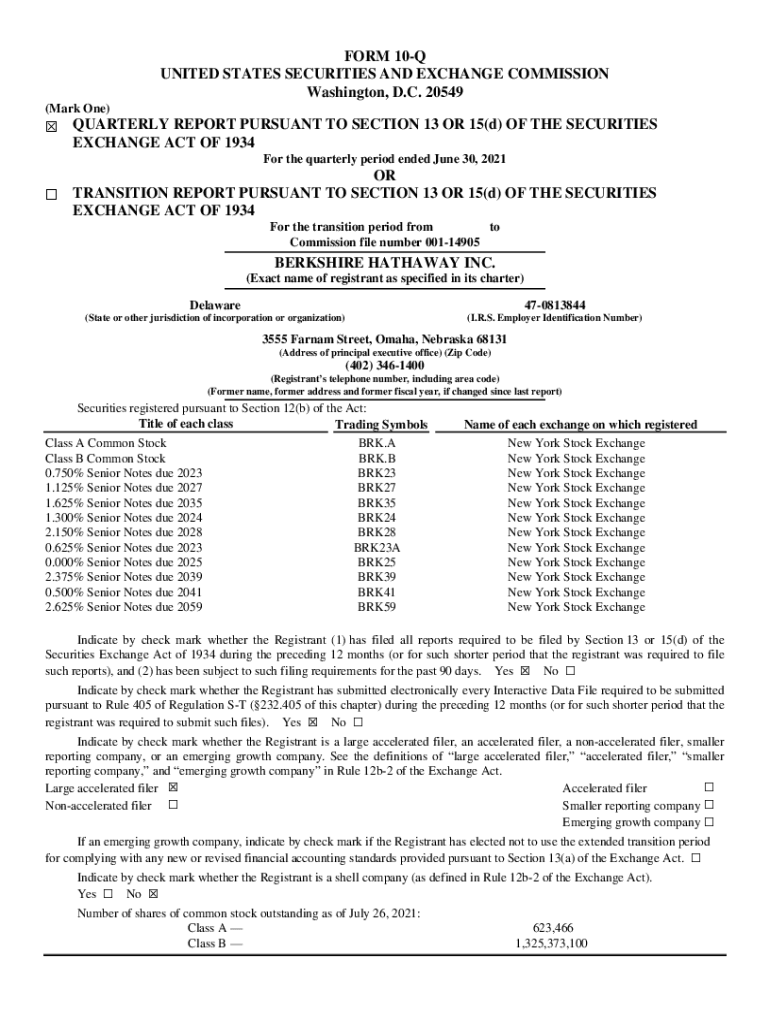 Fillable Online Berkshire Q2 2021: Form 10-Q (all The Details) : Brkb