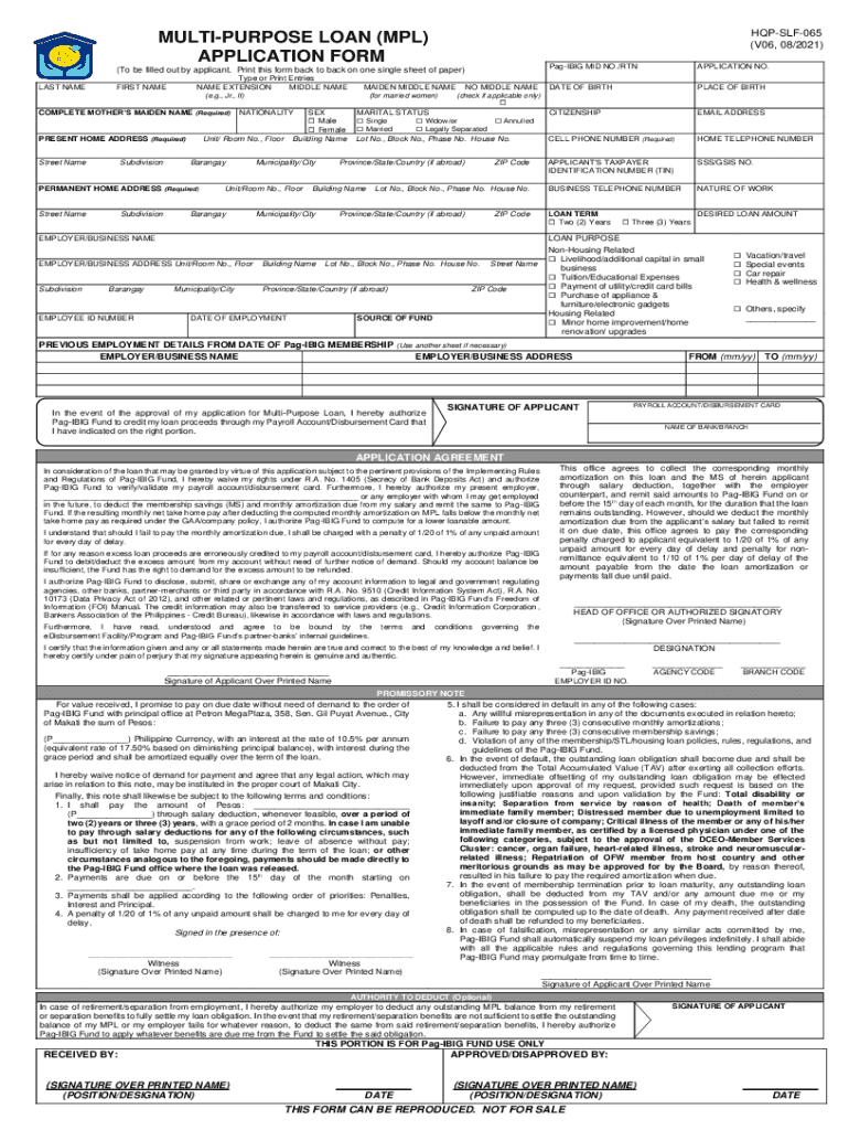 2021 2025 Form PH Pag IBIG Fund HQP SLF 065 Fill Online Printable 