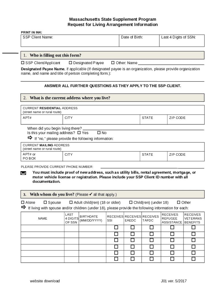 Massachusetts State Supplement Program Request for Living Doc