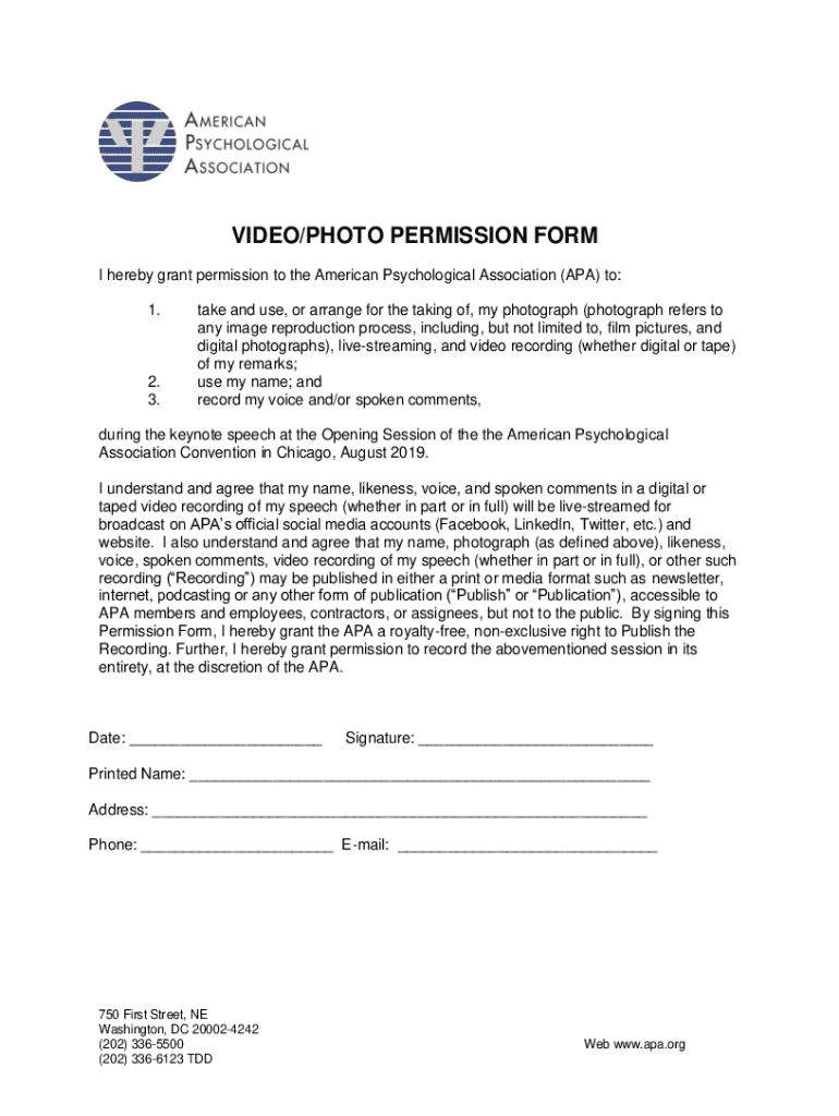 Fillable Online Free Video Release Form - Word PDF eFormsFree Photo
