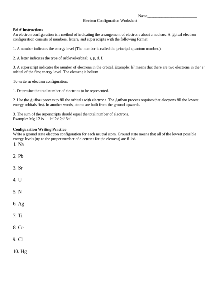 Electron Configuration Worksheet Moore Public Schools Doc Template