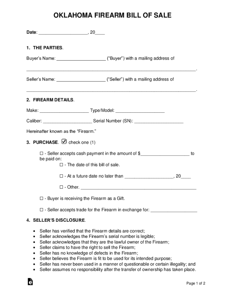 oklahoma firearm bill of sale Preview on Page 1