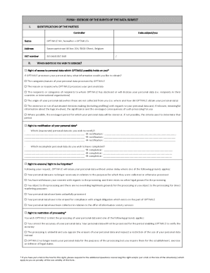 Fillable Online FORM : EXERCISE OF THE RIGHTS OF THE DATA SUBJECT Fax ...