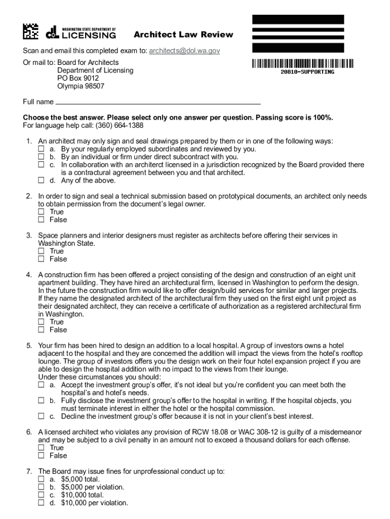 Architect Law Review WA State Licensing (DOL) Official Fill out
