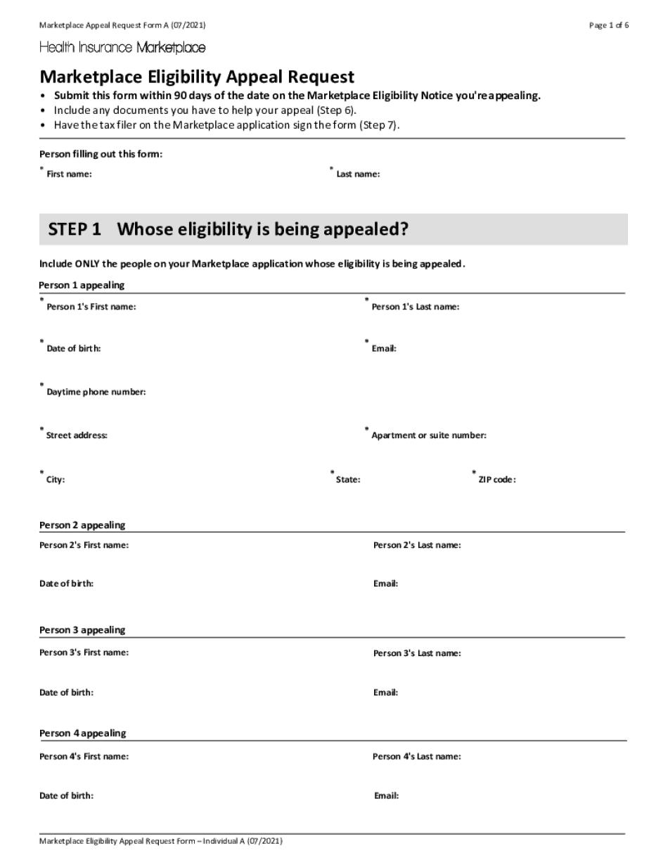 Add Pages To Health Insurance Marketplace Appeal Request Form