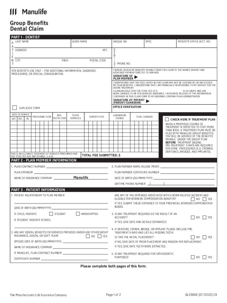 Dental ClaimGroup BenefitsManulife Use this form to submit dental