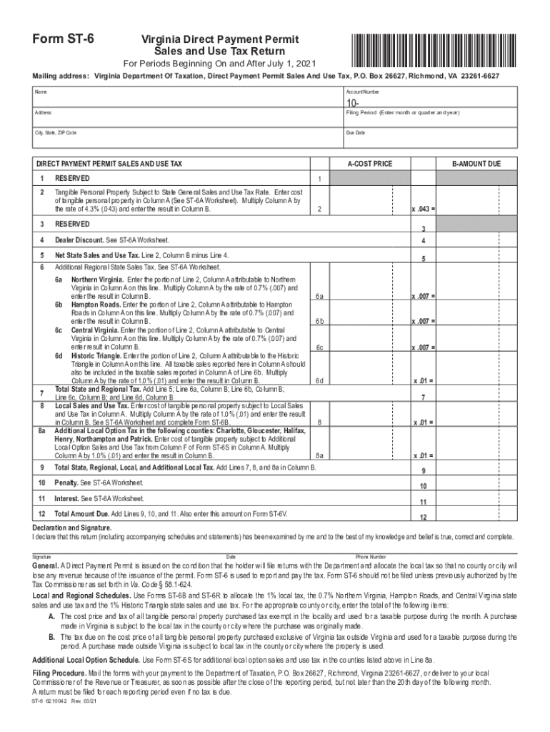 Fillable Online Form St-6a - Commonwealth Of Virginia Department Of ...