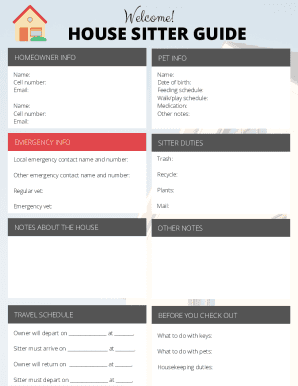house sitter checklist printable template