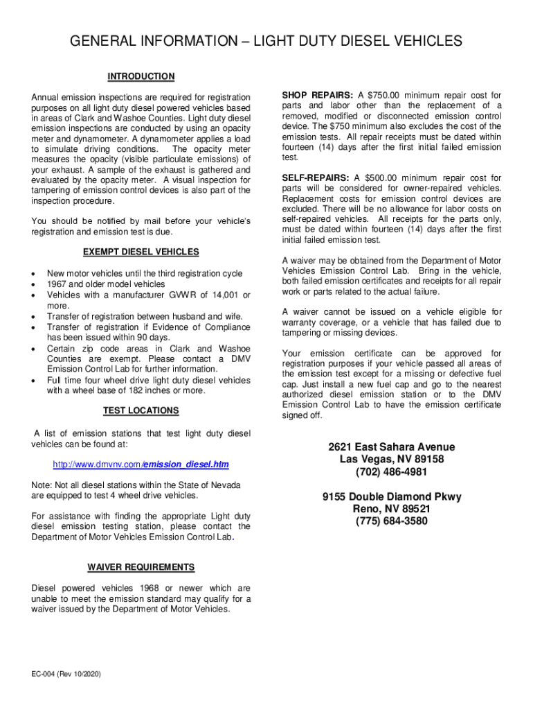 Fillable Online Vehicle Emissions Inspection Requirements and