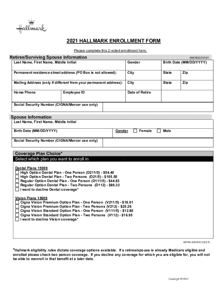 Fillable Online Hallmark 2021 Dental and Vision Enrollment Form.docx Fax Email Print pdfFiller
