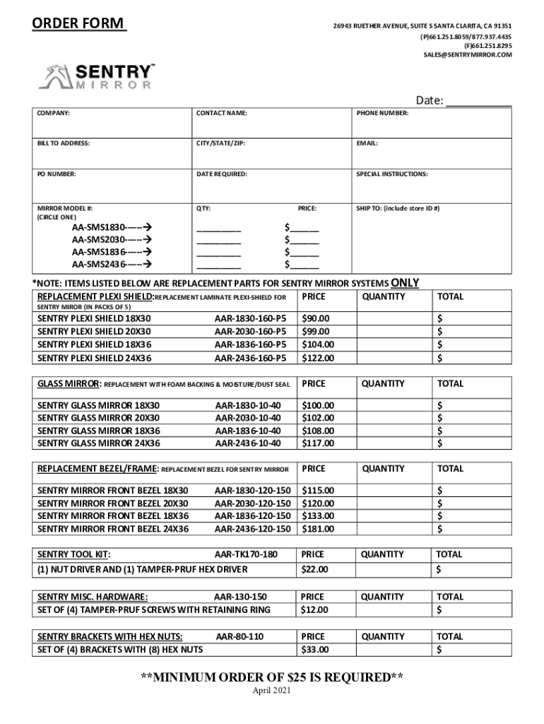 Fillable Online ORDER FORM 26943 RUETHER AVENUE, SUITE S SANTA CLARITA