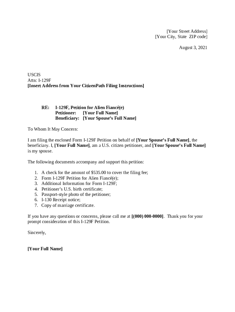 i129f cover letter Doc Template pdfFiller