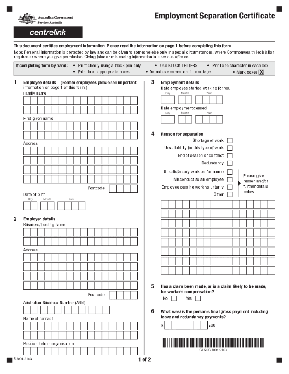 Separation Certificate Form - Fill Out And Sign Printable PDF