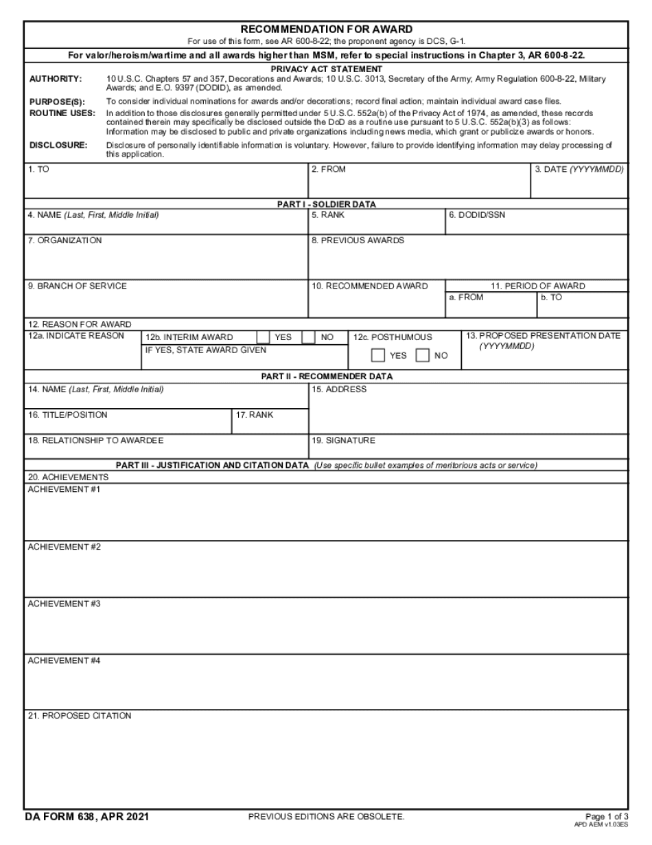 Da Form 638 – Fill Out And Use This PDF - Formspal
