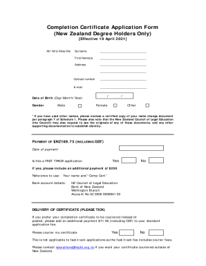 Completion Certificate Application Form (New Zealand ...