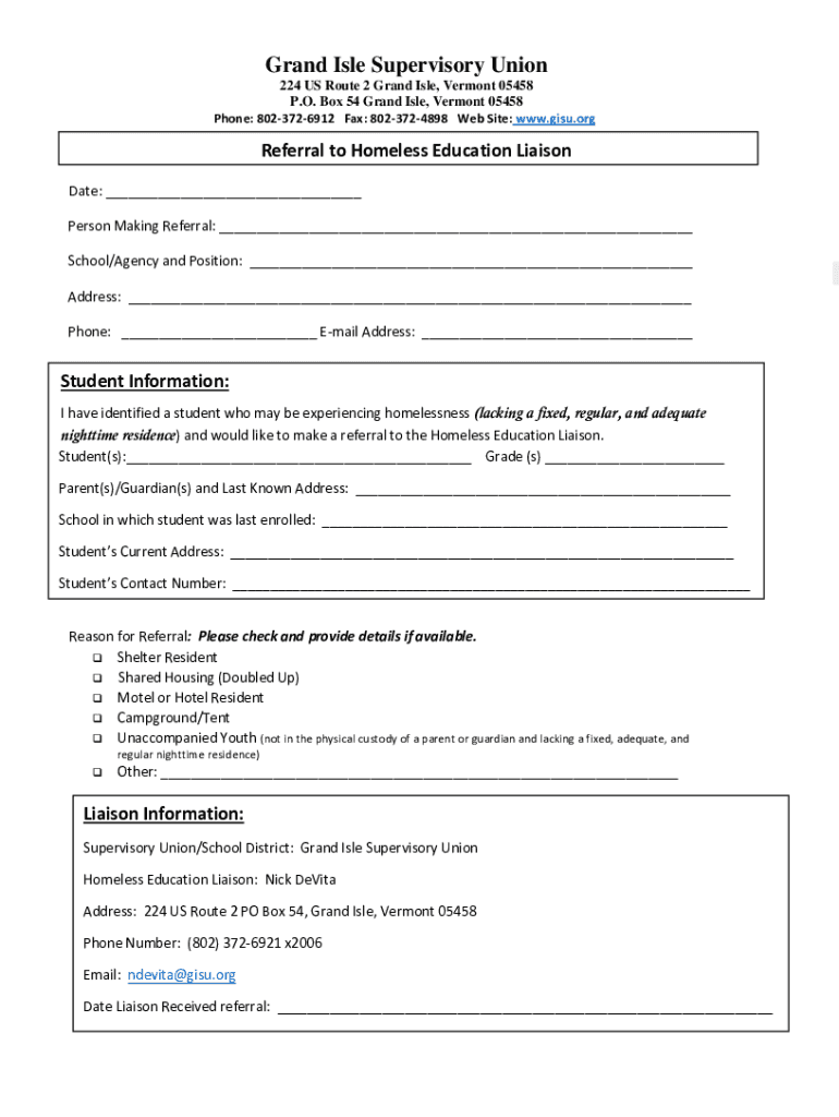 Fillable Online Contact Us GRAND ISLE SUPERVISORY UNION Fax Email