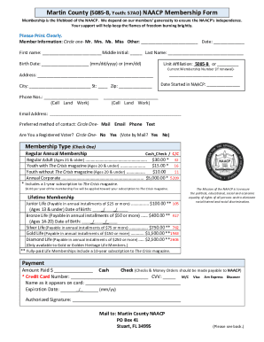 Martin County (5085-B, Youth: 57AO) NAACP Membership Form