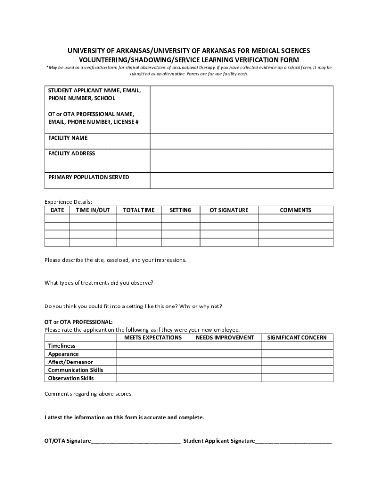 Fillable Online UA.UAMS OBSERVATION VERIFICATION FORM.docx Fax Email