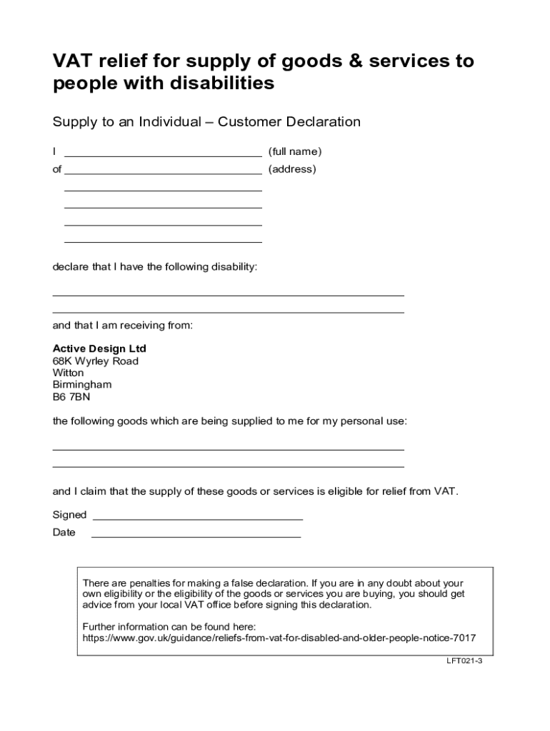 Fillable Online Easy guide to VAT exemption on disability goods and services Fax Email Print