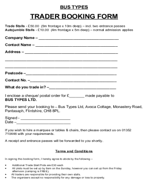 Fillable Online bus-types co BUS TYPES TRADER BOOKING FORM Fax Email ...
