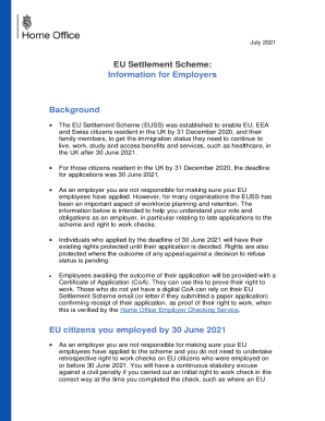 Fillable Online EU Settlement Scheme: Information for EU Settlement ...