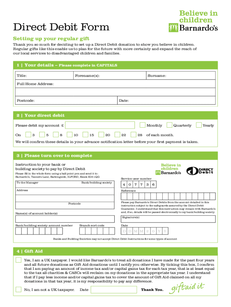 Fillable Online Direct Debit Form Believe in childrenChildren