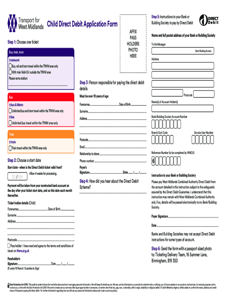 Fillable Online Direct Debit Application Form Instructions to your bank