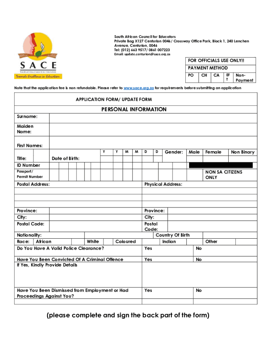 Fill Online, Printable, Fillable Blank - Form Sace Application Form