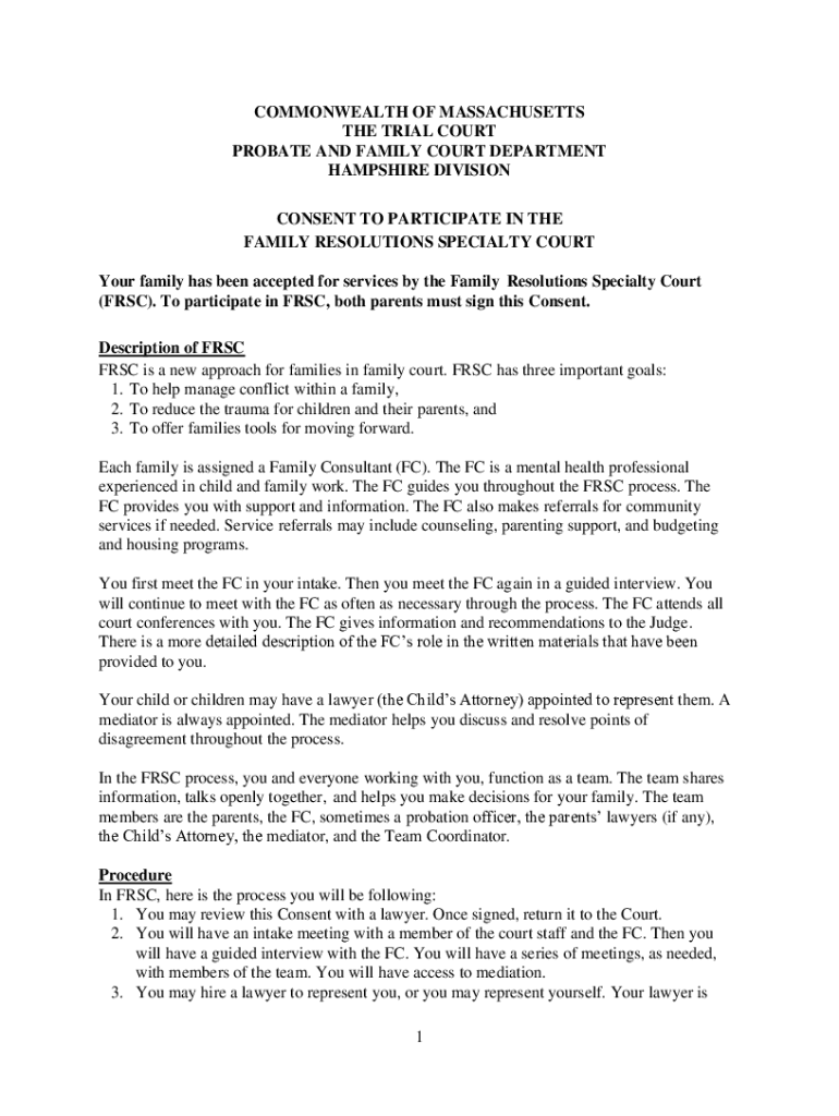 Fillable Online Family Resolutions Specialty Court Fax Email Print