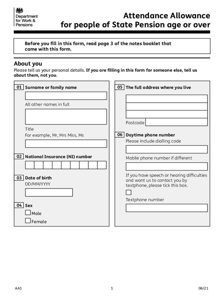 Attendance Allowance Printable Form Printable Form Templates And Letter