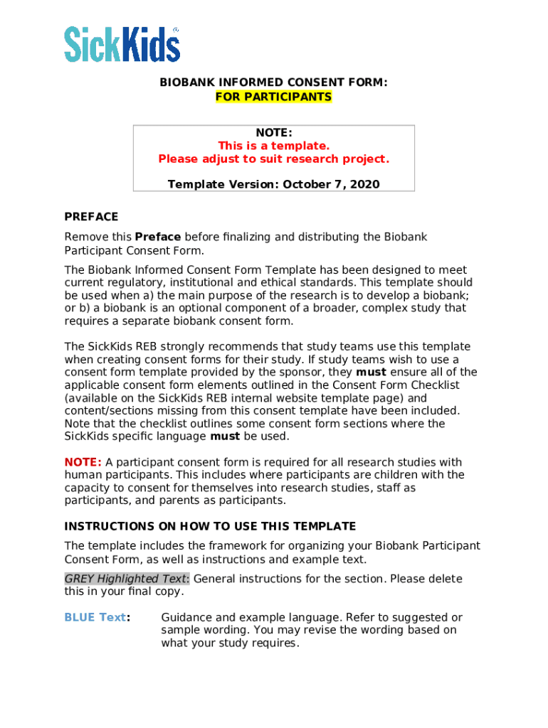 ANNEX 3. Template consent for biobanking NCBI Doc Template pdfFiller