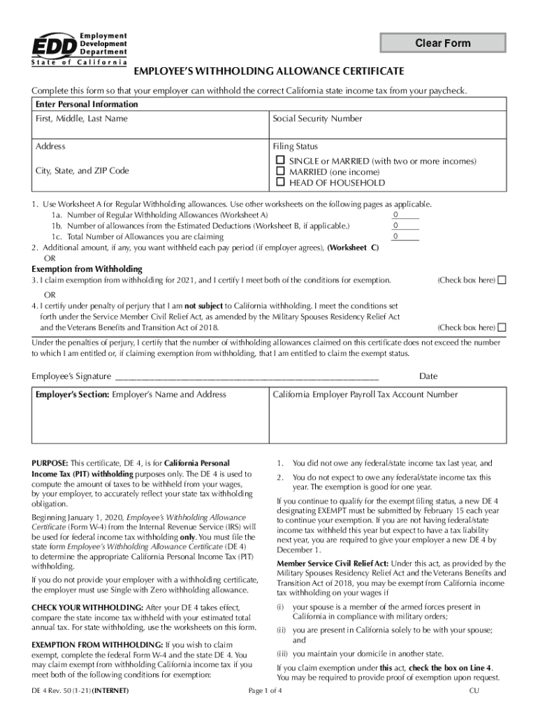 CA DE 4 2021 2022 Fill And Sign Printable Template Online US Legal 