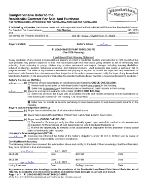 Comprehensive Rider to Residential Contract for Sale and Purchase