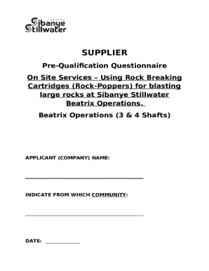 SUPPLIER Pre-Qualification Questionnaire - Sibanye-Stillwater